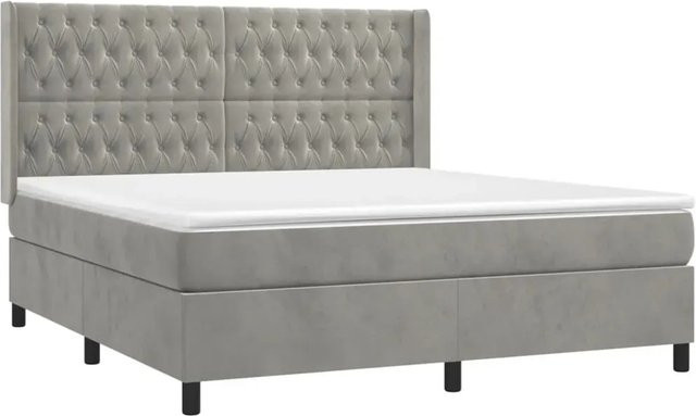 vidaXL Boxspringbett mit Matratze in Hellgrau, Hybridbett aus Samt mit LED-Unterbettbeleuchtung und USB-Anschluss, B/T/H: 160 x 200 x 118 cm - Bild 1