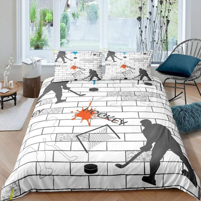 Eishockey Bettwäsche-Set mit Puck-Motiv von Binchi Outdoor Product, Farbe Weiß, B/H: 140 x 210 cm - Bild 1