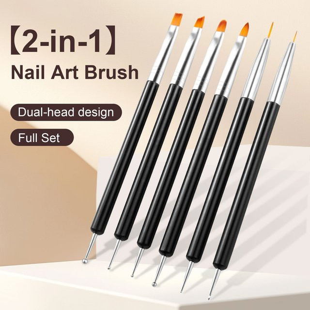 LUSLUKING Nagelkunst Pinsel Set, 6 Stück, Nylon Liner/Flach/Rund - Bild 1