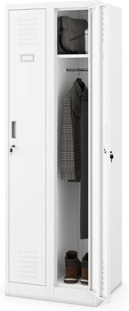 DELUKE Umkleideschrank Spind KACPER mit 2 Abteilen aus Stahl in Weiß, H: 180 cm, B: 60 cm, T: 50 cm - Bild 1