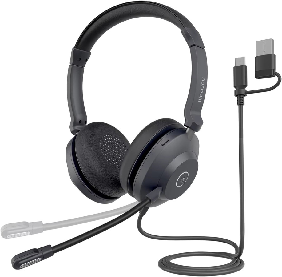 Nuroum HP21 Headset mit Mikrofon und Geräuschunterdrückung, USB-A und USB-C, Schwarz - Bild 5