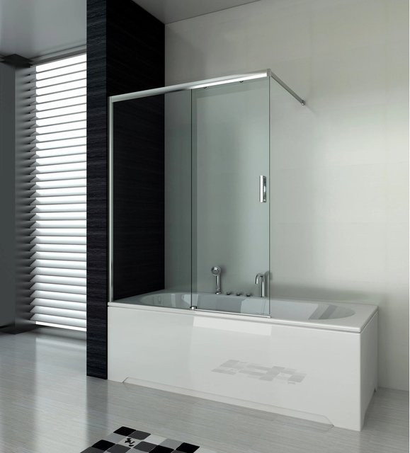 Sanotechnik Badewannentrennwand Elite mit Schiebelement aus Echtglas in Transparent und Silber, B: 140 cm, H: 120 cm - Bild 1