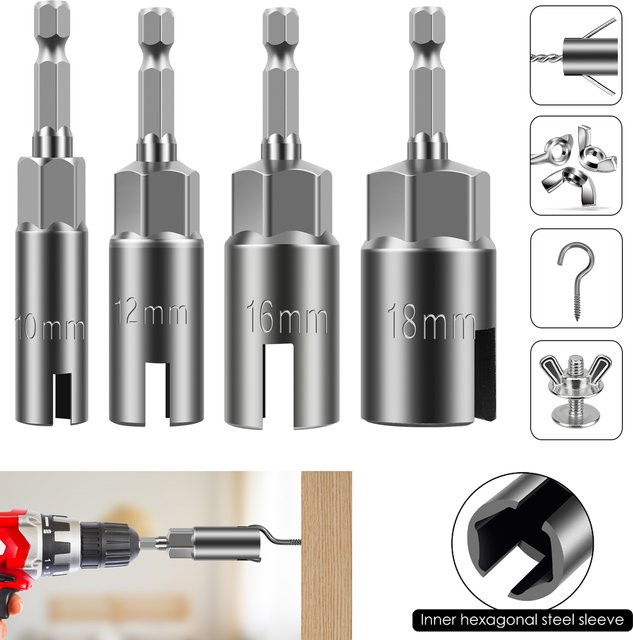 Flügelmutter-Treiber-Set mit 1/4 Zoll Sechskantschaft, 10–19 mm Steckdosensatz in Silber für Plattenmuttern, Schrauben und Bolzen - Bild 1