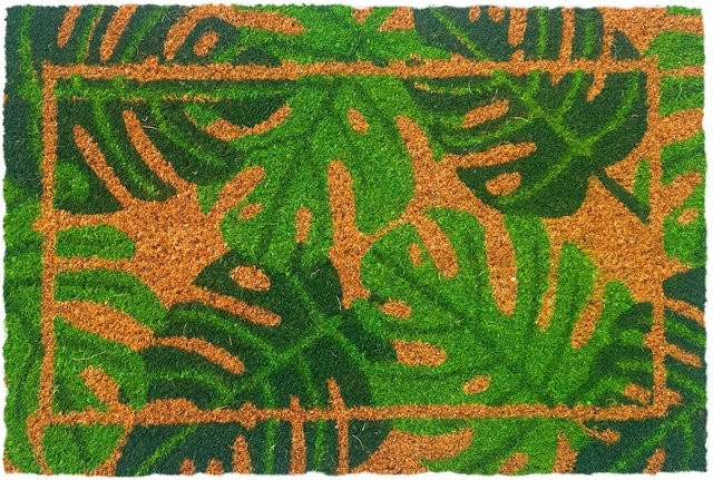 Relaxdays Fußmatte aus Kokosfaser und PVC mit Pflanzenmotiv in Beige und Grün, rutschfest und witterungsbeständig, B/T/H: 60 x 40 x 1,5 cm - Bild 1