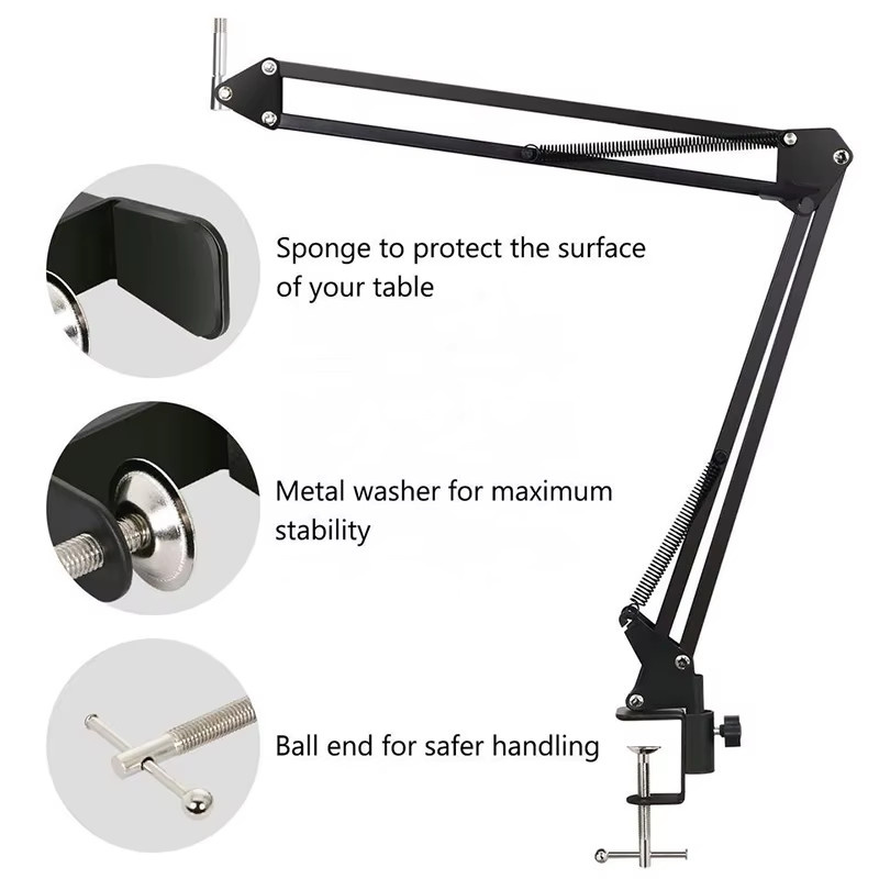 NB-35 Desktop-Mikrofonarmhalter mit Spinne-Shockmount für BM800 und universelle Mikrofone, Schwarz - Bild 3