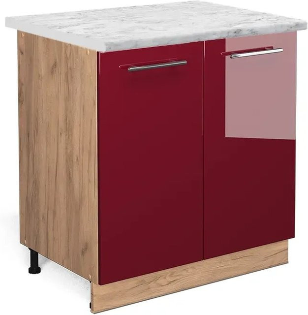 Vicco Spülenunterschrank Fame-Line Bordeaux Hochglanz in Goldkraft Eiche mit Regal, B/T/H: 80 x 60 x 82 cm - Bild 1