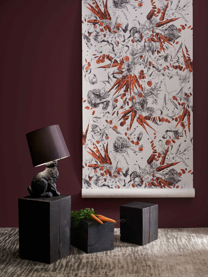 Edmond Petit Tapete Feu d'Artifice Légumes Carotte in Orange und Multicolour mit botanischem Vintage-Design - Bild 2
