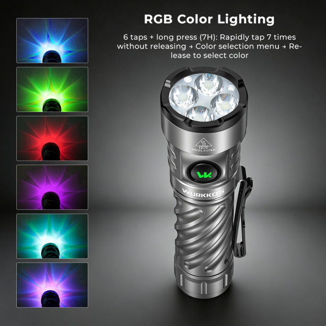 Wurkkos TS26 Professionelle Outdoor-Taschenlampe mit 3400 Lumen, RGB-Beleuchtung, IPX8 Wasserdichtigkeit, USB-C wiederaufladbar und magnetischer Endkappe - Bild 1