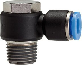 Riegler L-Steckverschraubung Blaue Serie drehbar, R1/8 a., max. 15 mm, Durchmesser: 4 mm, Blau/Schwarz - Bild 1