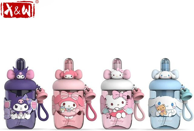 X&W Sanrio Cinnamoroll und Kuromi Trinkbecher für Kinder aus Tritan mit Stroh, auslaufsicher und tragbar - Bild 1
