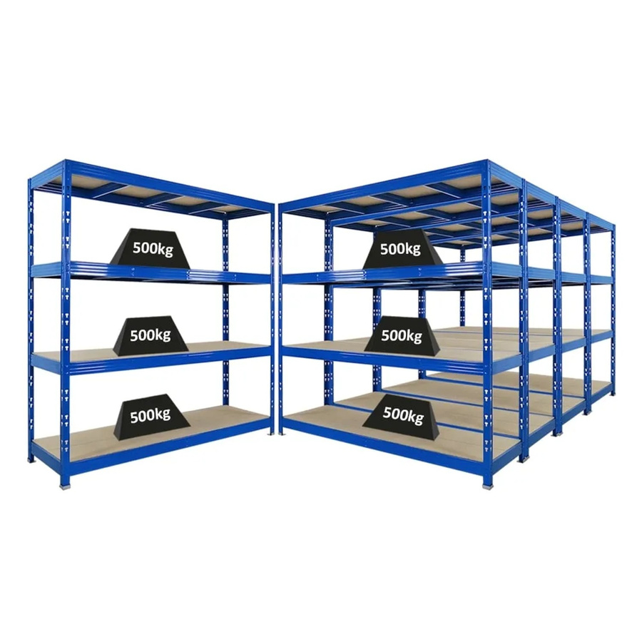 5er Set PROREGAL Rhino Profi Schwerlastregal Blau mit 4 Spanplatten-Ebenen, B/H/T: 200 x 200 x 60 cm, Fachlast 500 kg - Bild 2