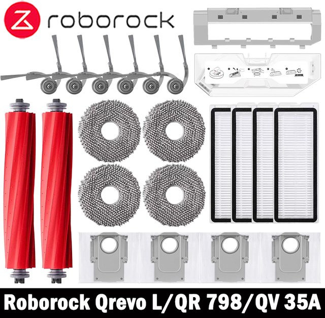 Roborock Qrevo L/QR 798/QV 35A/QR 598 Roboter-Staubsauger Zubehör-Set mit Staubbeuteln, Hauptbürsten, Seitenbürsten, Hepa-Filtern und Wischtüchern in Multicolour - Bild 1