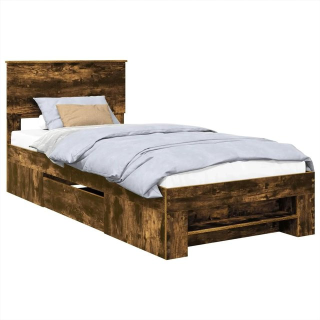 vidaXL Bettrahmen aus Holzwerkstoff in Geräucherte Eiche, Farbe Braun, B/T/H: 90 x 200 cm - Bild 1