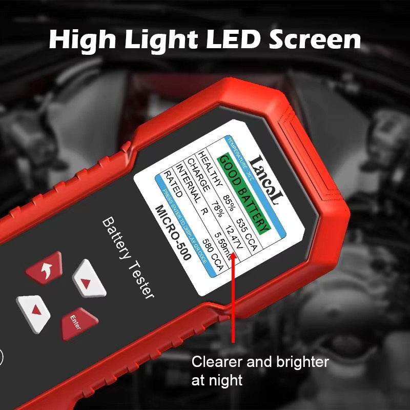 Lancol Micro 500 Autobatterietester für 12V und 24V, Batterieanalysator für Lithium- und Blei-Säure-Batterien mit 40-3000 CCA, Farbe: Rot - Bild 4