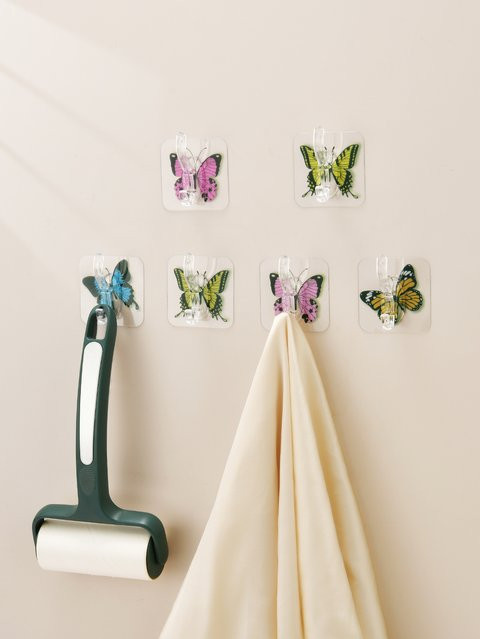 Universelle Wandhaken aus Kunststoff mit Schmetterlingsmuster für Kleidung und Hüte, selbstklebend, Mehrfarbig - Bild 1