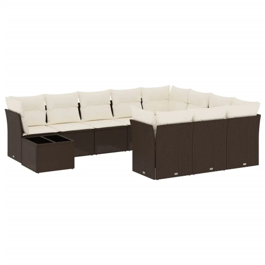 vidaXL 11-teiliges Garten-Sofagarnitur-Set aus Polyrattan mit Kissen, Braun - Bild 2