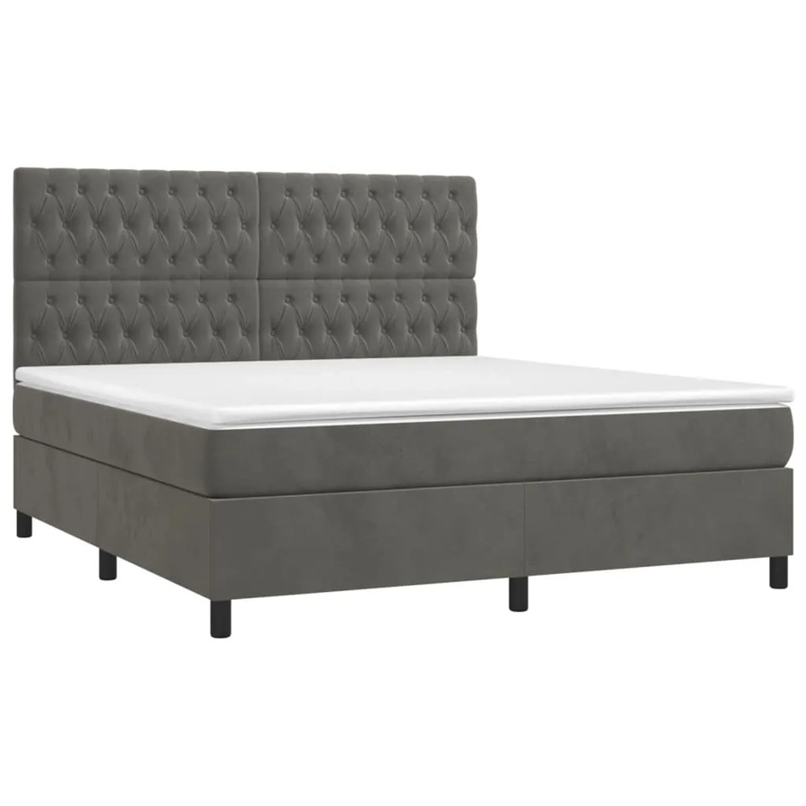 vidaXL Boxspringbett mit Matratze in Dunkelgrau, Hybridbett mit LED-Unterbettbeleuchtung und USB-Anschluss, Samt, B: 160 cm, T: 203 cm, H: 128 cm - Bild 2