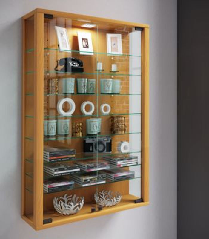VCM Vitrinenschrank Vitrosa Mini Wandvitrine in Buche mit ESG-Sicherheitsglas und Glastüren, H x B x T: 91 x 59 x 18 cm - Bild 5