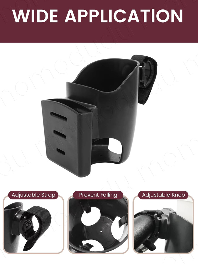 Kisslanding Universeller Getränkehalter mit Handyhalterung in Schwarz für Baby-Kinderwagen und Elektrofahrräder - Bild 5