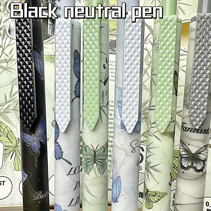 6-teiliges Set Schmetterlings-Gelstifte in Schwarz mit 0,5 mm Spitze und Klick-Funktion - Bild 2