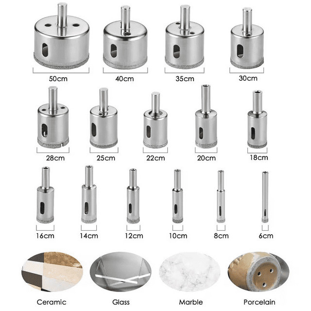 15-teiliges GhPcd Diamantbohrer-Set in Silber für Keramik, Glas, Fliesen, Marmor und Granit mit DZT-Bits - Bild 1