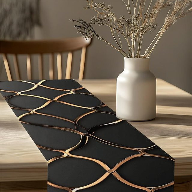 Moderner Tischläufer JINGYUE Pet mit geometrischem Muster in Schwarz und Gold, B/H: 40 x 140 cm - Bild 1