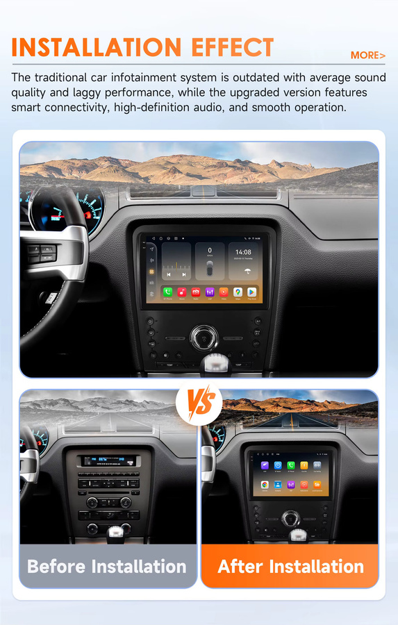 OSSURET Android 14 Autoradio für Ford Mustang 2010-2014 mit 10,1 Zoll Display, Snapdragon 6115 8-Kern Prozessor, GPS-Navigation, kabellosem CarPlay und Android Auto, Schwarz - Bild 3