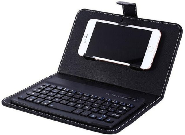 Keep Health Care Tragbares Bluetooth Tastatur und Leder Hülle Set in Schwarz - Bild 1