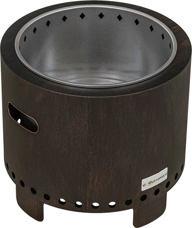 Outsunny Feuerschale aus Edelstahl und Metall in Schwarz mit Schürhaken, Durchmesser: 45 cm, Höhe: 42 cm