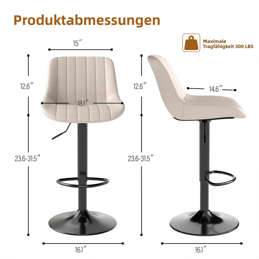 Ralex-chair Moderner Barhocker Beige aus PU-Leder mit vertikaler Linienrückenlehne, drehbar und höhenverstellbar - Bild 2