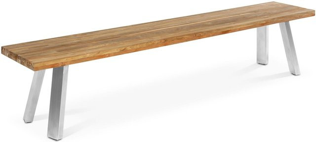 OUTFLEXX Gartenbank aus Edelstahl und recyceltem Teak in Grau und Braun, B/T/H: 160 x 40 x 45 cm - Bild 1