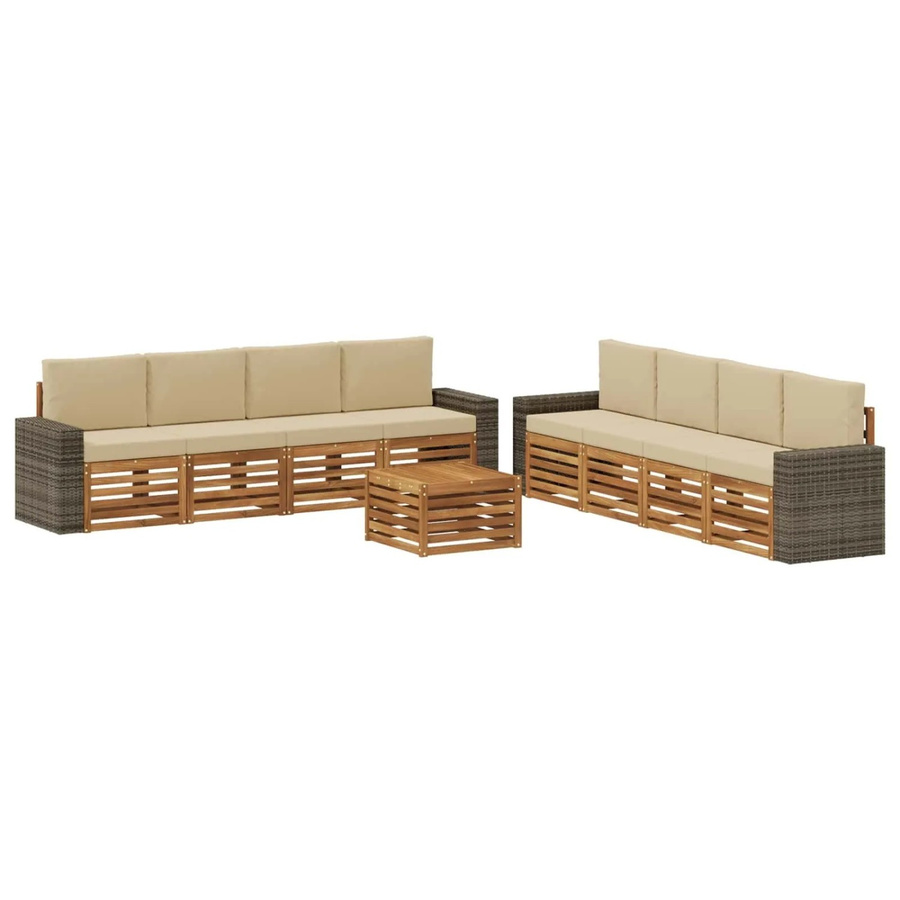vidaXL Sofagarnitur aus Massivholz Akazie mit 9 Kissen in Natur-Beige - Bild 2