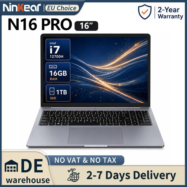Ninkear N16 Pro Gaming Business Notebook mit 16 Zoll 2.5K 120Hz IPS Display, Intel Core i7-12700H, 16GB RAM, 1TB SSD und Windows 11 - Bild 1