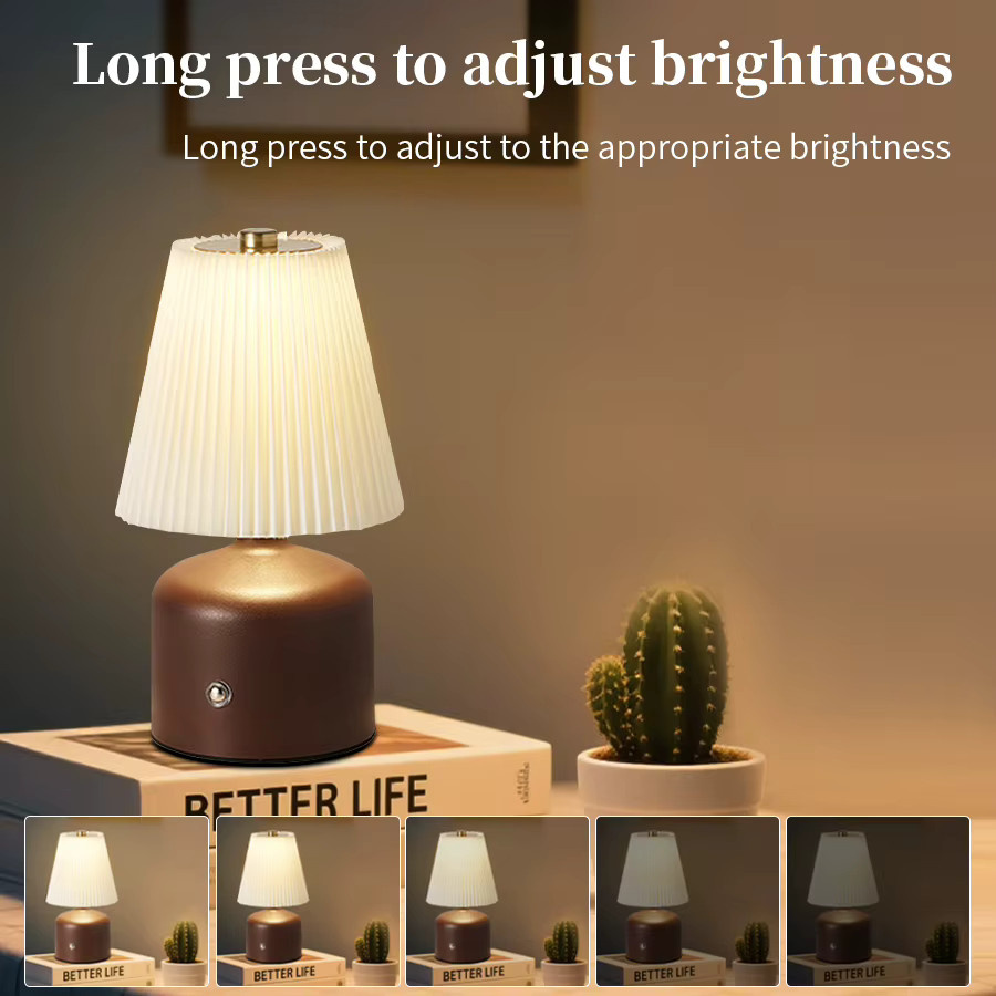 MeeToo Plissee LED Tischlampe in Braun mit Touch-Funktion, dimmbar und wiederaufladbar - Bild 2
