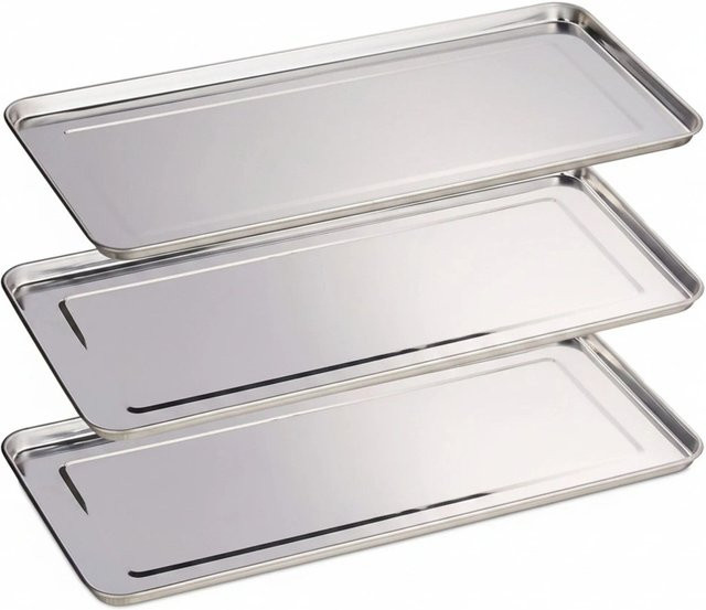 Relaxdays Servierplatte aus Edelstahl in Silber, 3er Set, B: 45,5 cm, T: 22 cm - Bild 1