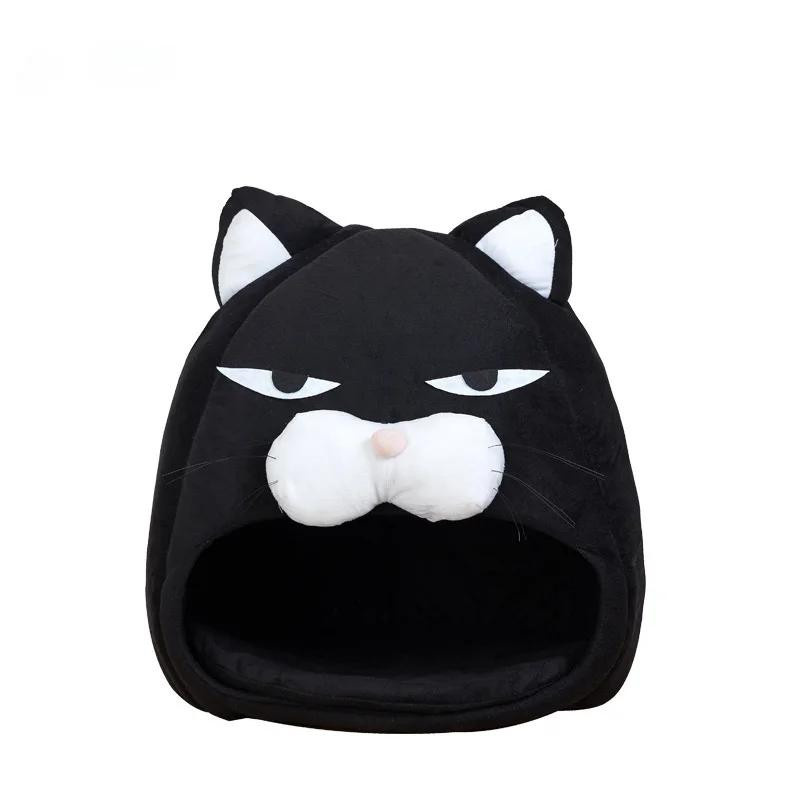 Schwarzes Katzenbett in Hausform aus Korallen Fleece für Katzen und Welpen, Durchmesser: 38 cm - Bild 4