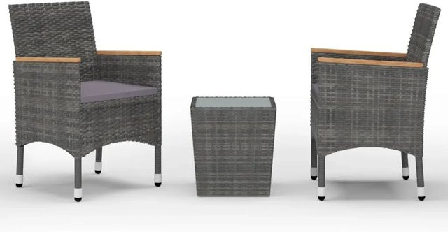 vidaXL 3-tlg Bistro-Set aus Poly Rattan und Hartglas in Grau Modell 2 - Bild 1