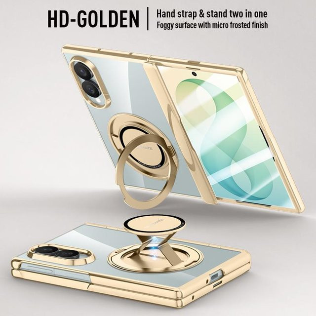 Samsung Galaxy Z Fold 8 Ultra MagSafe Magnetische Schutzhülle mit 360 Grad drehbarem Ring-Ständer und gehärtetem Glas in Gold - Bild 1