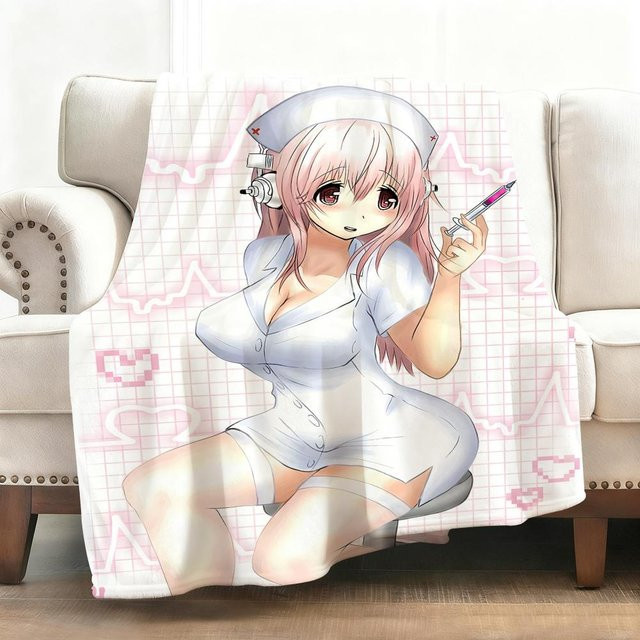 Weiche Flanell-Überwurfdecke Anime S-Sonico in Weiß, kuschelige Fleece-Decke für Winter und Reisen - Bild 1