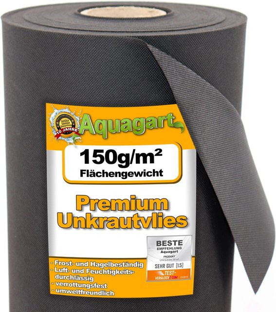 Aquagart Gartenvlies Unkrautvlies in Schwarz, 15m², 150g/m², Breite: 1 m - Bild 2