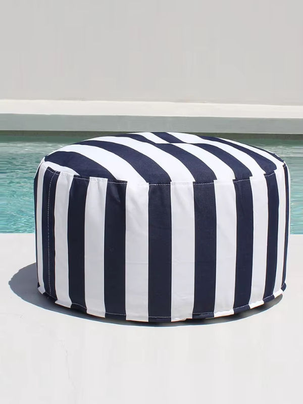 OTAUTAU Outdoor Big Bean Bag Pouf Cover Grau Gestreift, Runde Ottomane und Fußstütze für den Außenbereich (ohne Füllung) - Bild 5