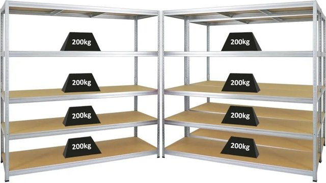 PROREGAL Schwerlastregal Giant Elephant Set aus 3 Regalen, verzinkt in Silber, H x B x T: 180 x 180 x 60 cm, Fachlast 200 kg, mit verstellbaren MDF-Holzböden - Bild 1