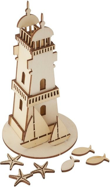 Rayher Holzbausatz Leuchtturm in Beige aus Sperrholz für Tabletop und maritime Dekoration - Bild 1