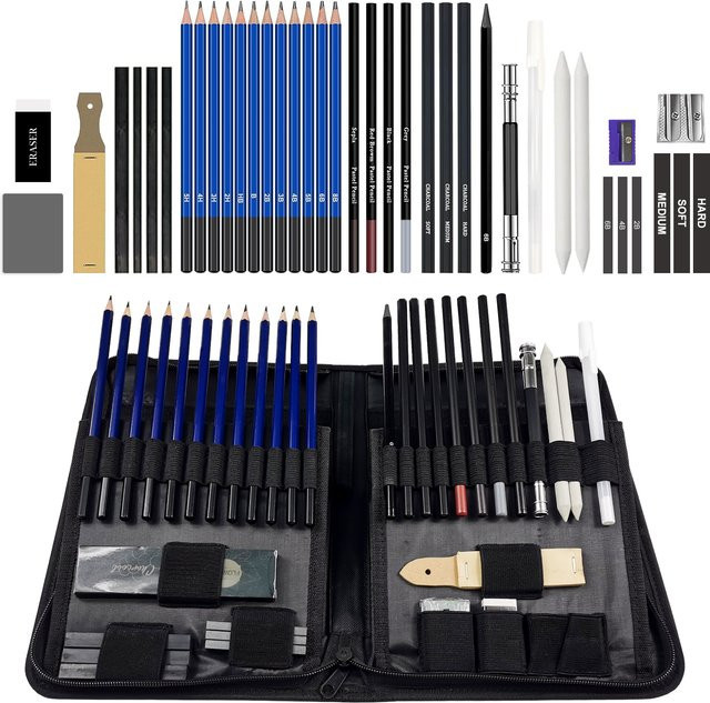 Pro Art Sketch Supplies 40-teiliges professionelles Skizzenstift-Zeichenset in Multicolour mit Graphitstiften und Pastelltönen - Bild 1