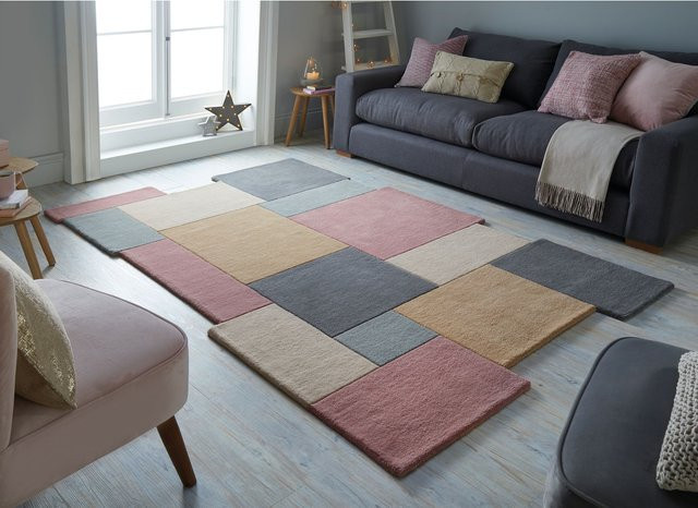 Wollteppich Kadima geometrisch in Grau-Rosa mit High-Low-Effekt, B: 120 cm, T: 180 cm - Bild 1