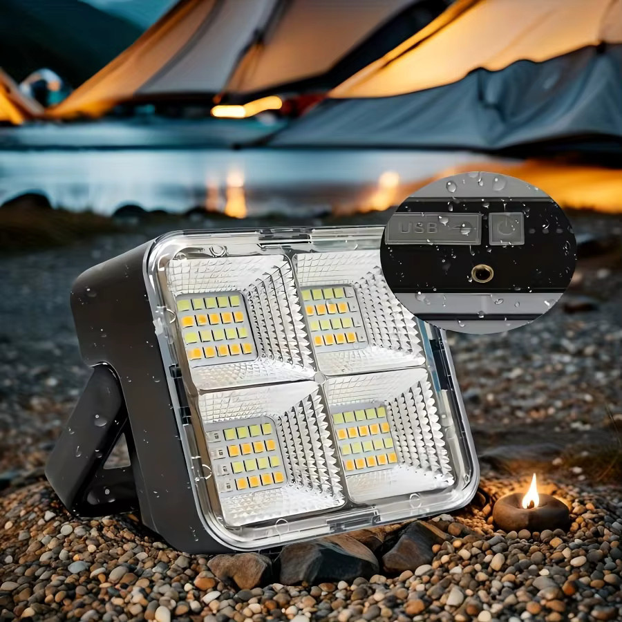 LED-Solar-Campingleuchte in Schwarz mit weißem Licht, über USB wiederaufladbare tragbare Zeltlampe für Notfälle und Camping - Bild 4