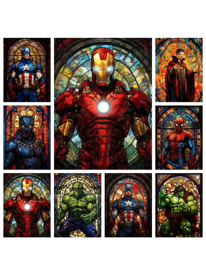 KAYOU Avengers 5D-Diamantgemälde DIY Buntglas-Kunst mit Captain America, Iron Man und Hulk in Multicolor - Bild 2