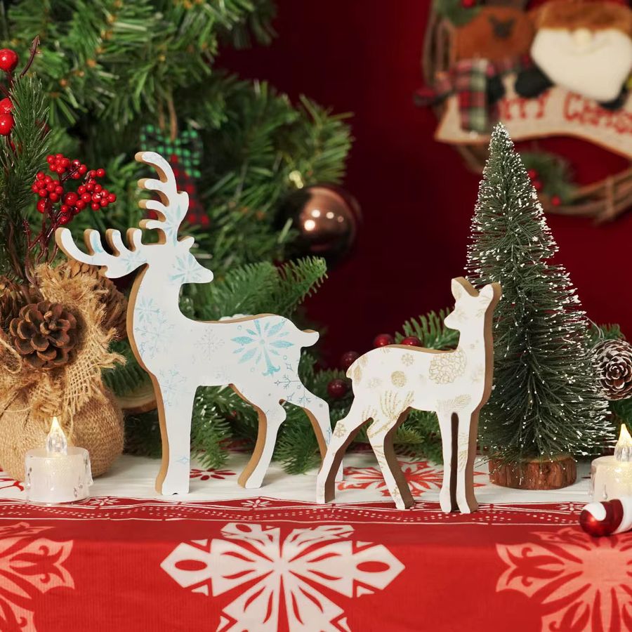 Putuo Decor 2er Set Hirschförmige Weihnachtsdekoration aus Holz für die Tischdekoration - Bild 3