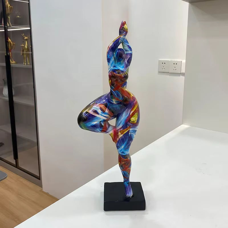 DUTRIEUX Abstrakte Kunstfigur Fat Lady aus Kunstharz in Mehrfarbig als moderne Yoga-Statue für dein Zuhause - Bild 4