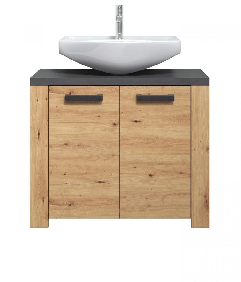 Waschbeckenunterschrank Jorik in Eiche Artisan und Grau, Breite: 80 cm - Bild 5